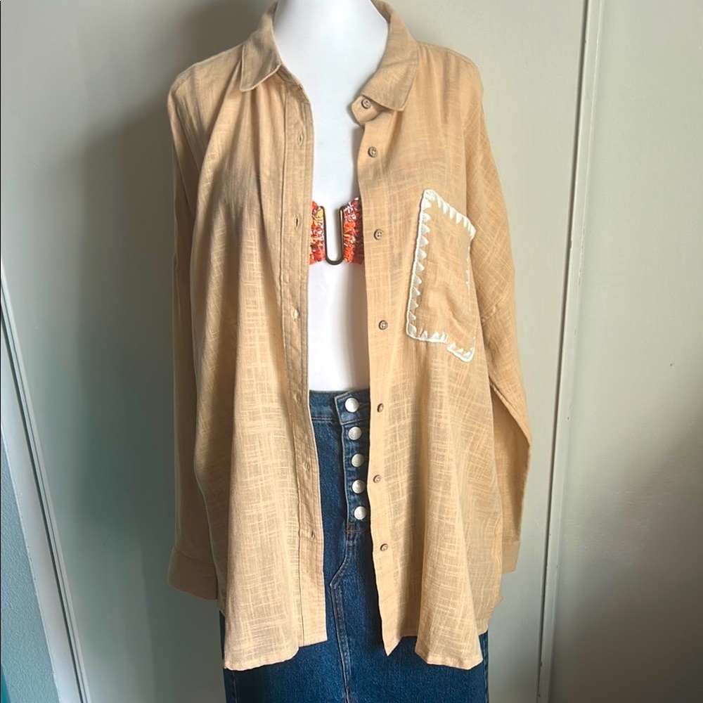 New Cotton On Body Swing Button-Up Beach Shirt Cover Up with Embroidered Pocket